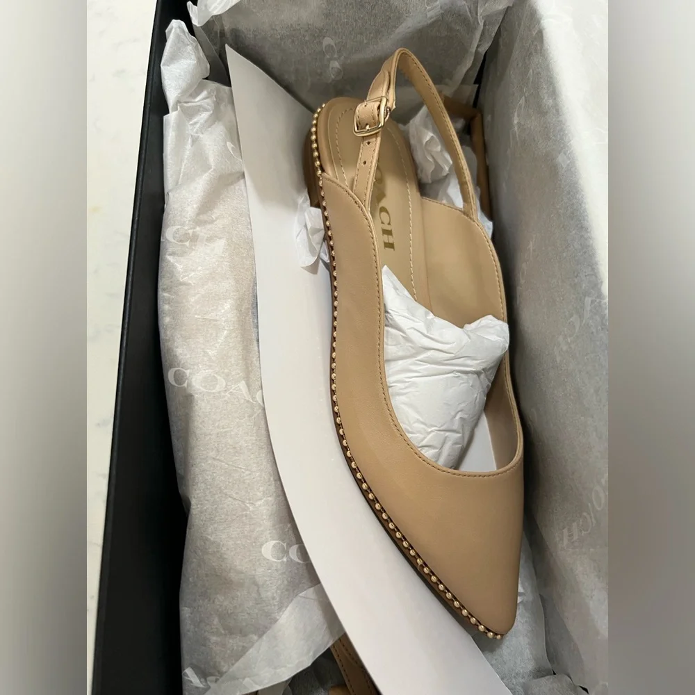 Coach Tan Leather Flats with Whipstitching - Picture 11 of 11